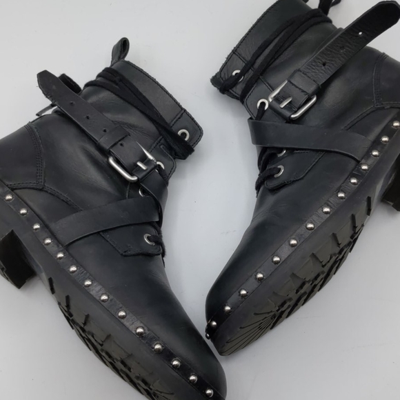 All Saints Leather Embellished Combat Boots 37/6 - Picture 2 of 11